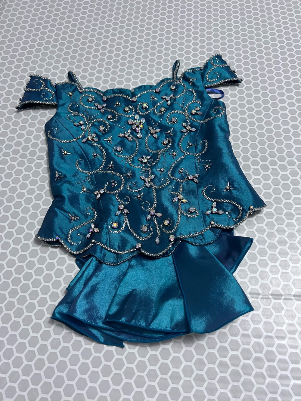 Teal Embellished Girls Mermaid Style Dance Costume Top - Handmade   Size 5/6